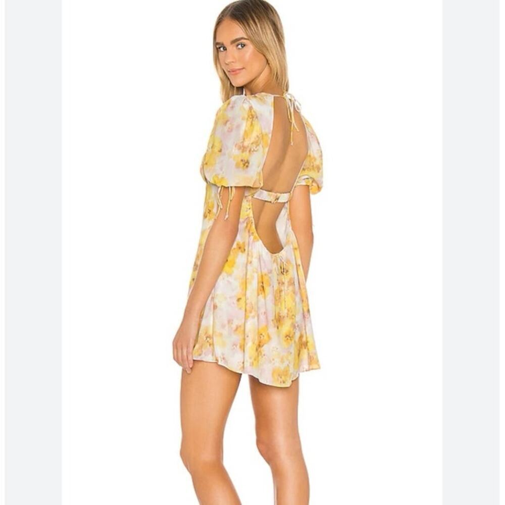NWOT For Love & Lemons Zinna Babydoll Mini Dress Lemonade Floral Yellow Medium - Picture 4 of 16